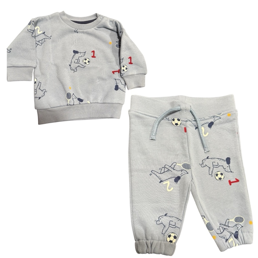 Blue Baby Outfit with Sports Print